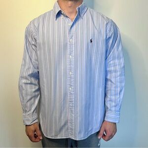Polo Ralph Lauren Men's Blue and White Striped Button Down Shirt size large